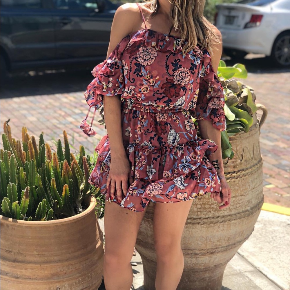 MISA Los Angeles cold shoulder mini dress